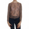 Top a maniche lunghe trasparente in pizzo marrone - IT40-S