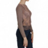 Top a maniche lunghe trasparente in pizzo marrone - IT40-S
