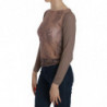 Top a maniche lunghe trasparente in pizzo marrone - IT40-S