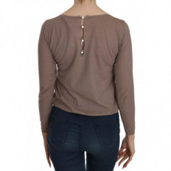Top a maniche lunghe trasparente in pizzo marrone - IT40-S