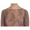Top a maniche lunghe trasparente in pizzo marrone - IT40-S