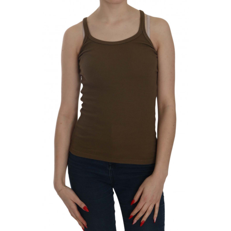 Top camicetta marrone senza maniche con spalline sottili - IT44-L