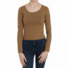 Camicetta aderente con maniche lunghe girocollo marrone - IT38-XS