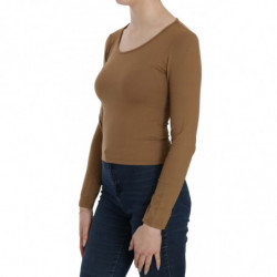 Camicetta aderente con maniche lunghe girocollo marrone - IT38-XS