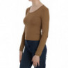 Camicetta aderente con maniche lunghe girocollo marrone - IT38-XS