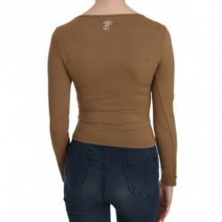 Camicetta aderente con maniche lunghe girocollo marrone - IT38-XS