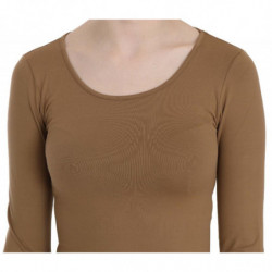 Camicetta aderente con maniche lunghe girocollo marrone - IT38-XS