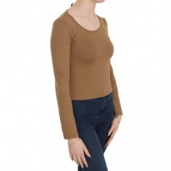 Camicetta aderente con maniche lunghe girocollo marrone - IT38-XS