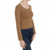 Camicetta aderente con maniche lunghe girocollo marrone - IT38-XS