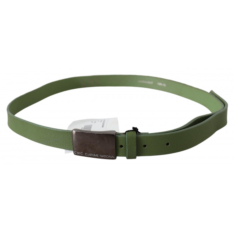 Cintura da uomo pelle verde fibbia argentata - 100 CM / 40 INCHES
