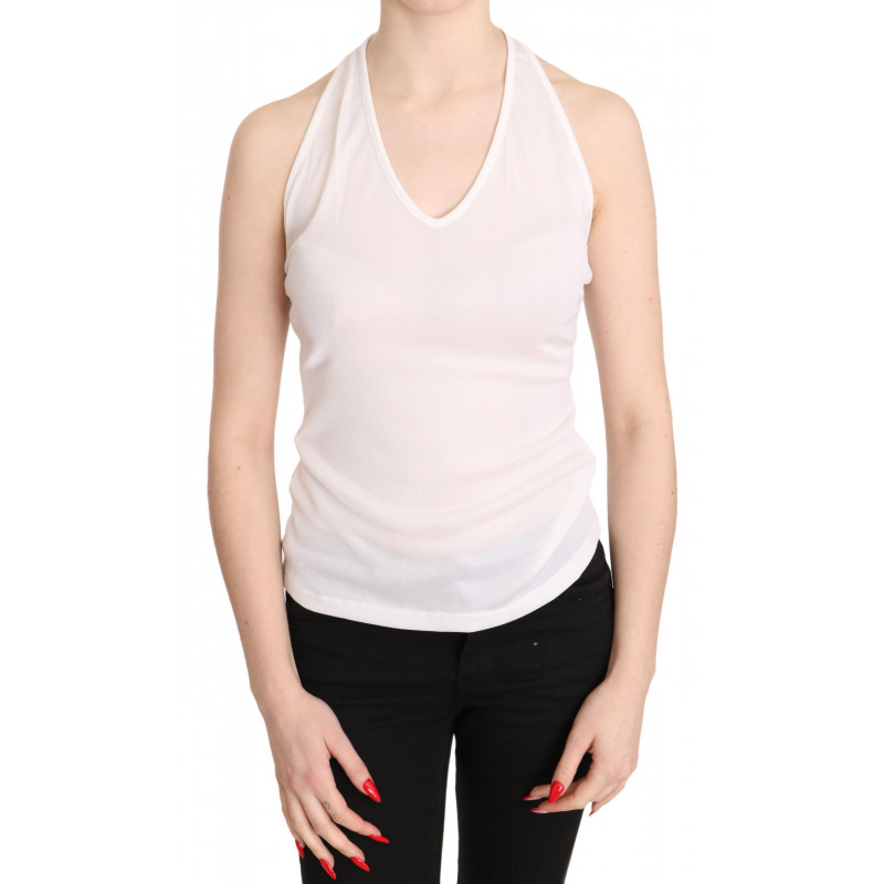 Camicetta canotta casual senza maniche cotone bianco scollo all'ame
