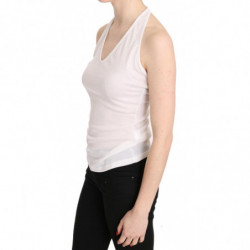 Camicetta canotta casual senza maniche cotone bianco scollo all'ame
