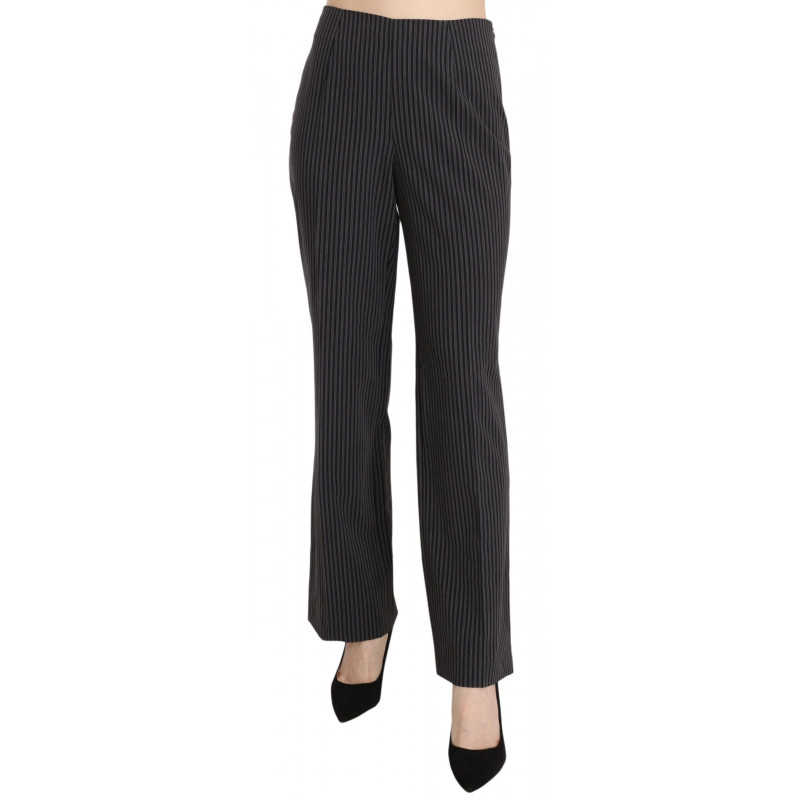 Pantaloni eleganti in cotone elasticizzato a righe nere - IT42-M