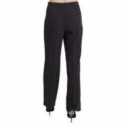 Pantaloni eleganti in cotone elasticizzato a righe nere - IT42-M