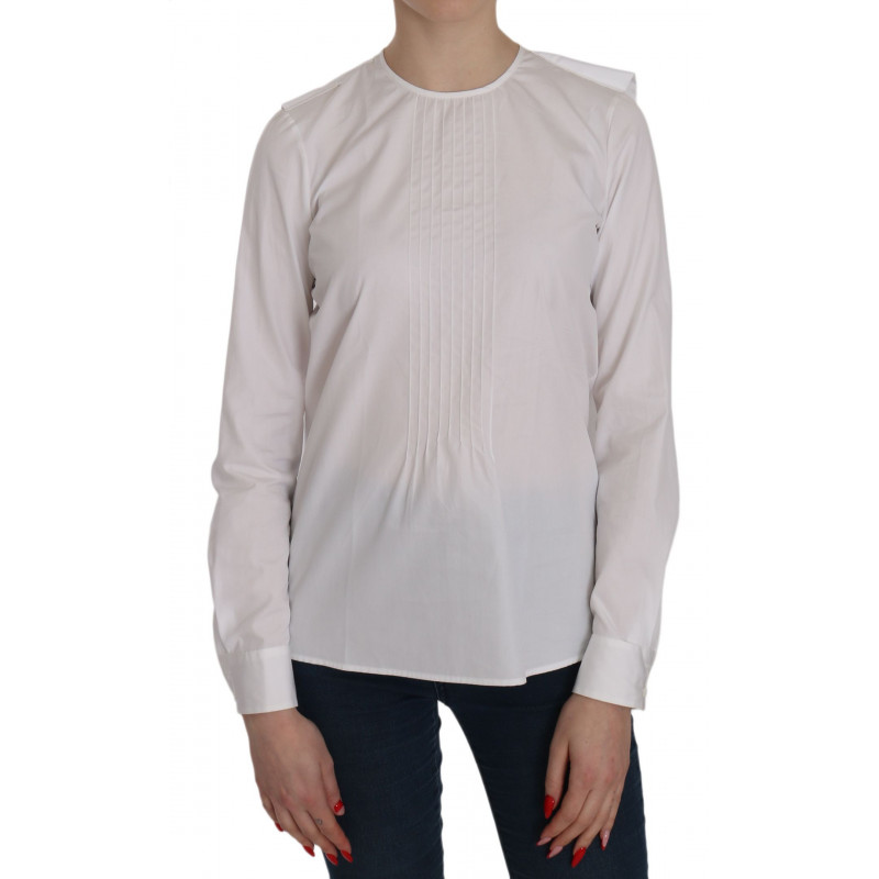 Camicetta bianca in cotone a maniche lunghe con girocollo - IT38-XS