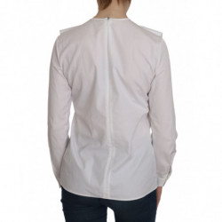 Camicetta bianca in cotone a maniche lunghe con girocollo - IT38-XS