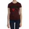 Camicetta maniche corte T-shirt girocollo stampa cuore marrone - IT