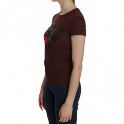 Camicetta maniche corte T-shirt girocollo stampa cuore marrone - IT