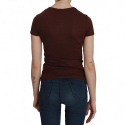 Camicetta maniche corte T-shirt girocollo stampa cuore marrone - IT