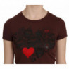 Camicetta maniche corte T-shirt girocollo stampa cuore marrone - IT