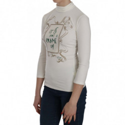 Camicetta cotone maniche 3/4 collo alto stampato bianco - IT38-XS