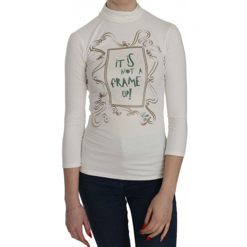 Camicetta cotone maniche 3/4 collo alto stampato bianco - IT42-M