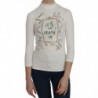 Camicetta cotone maniche 3/4 collo alto stampato bianco - IT42-M
