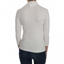 Camicetta cotone maniche 3/4 collo alto stampato bianco - IT42-M