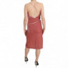 Abito longuette trapezio spacco laterale pizzo rosa cinturino spagh