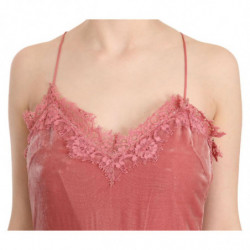 Abito longuette trapezio spacco laterale pizzo rosa cinturino spagh