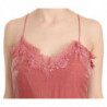 Abito longuette trapezio spacco laterale pizzo rosa cinturino spagh