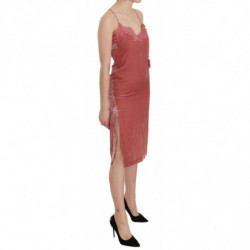 Abito longuette trapezio spacco laterale pizzo rosa cinturino spagh