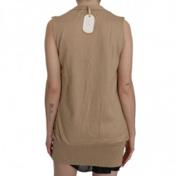 Gilet cardigan senza maniche in cotone marrone 100%. - IT42-M