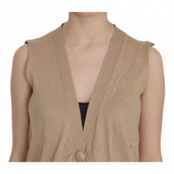 Gilet cardigan senza maniche in cotone marrone 100%. - IT44-L