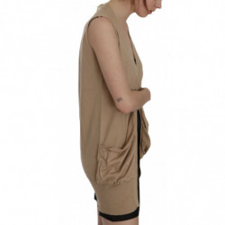 Gilet cardigan senza maniche in cotone marrone 100%. - IT40-S