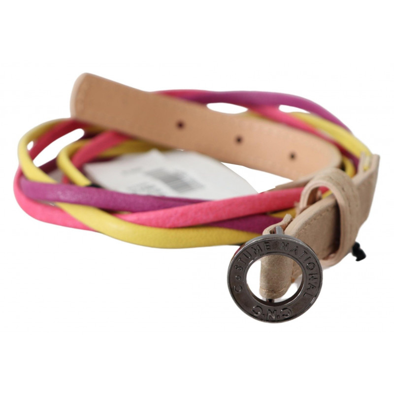 Cintura fibbia circolare pelle intrecciata multicolore - 85 CM / 34