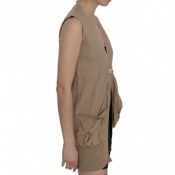 Gilet cardigan senza maniche in cotone marrone 100%. - IT42-M