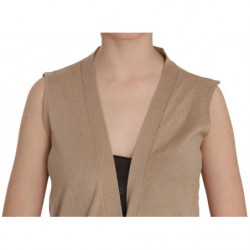 Gilet cardigan senza maniche in cotone marrone 100%. - IT42-M