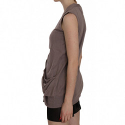 Gilet cardigan senza maniche in cotone marrone 100%. - IT40-S