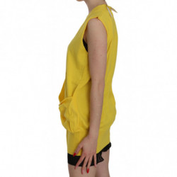 Gilet cardigan senza maniche in cotone giallo 100%. - IT44-L