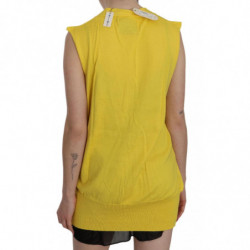 Gilet cardigan senza maniche in cotone giallo 100%. - IT44-L