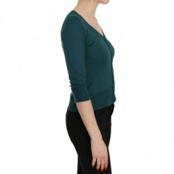 Camicetta con cardigan in cotone con maniche a 3/4 blu verde - IT38-XS