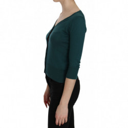 Camicetta con cardigan in cotone con maniche a 3/4 blu verde - IT38-XS