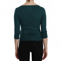 Camicetta con cardigan in cotone con maniche a 3/4 blu verde - IT38-XS