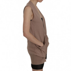 Gilet cardigan senza maniche in cotone marrone 100%. - IT42-M