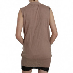 Gilet cardigan senza maniche in cotone marrone 100%. - IT42-M