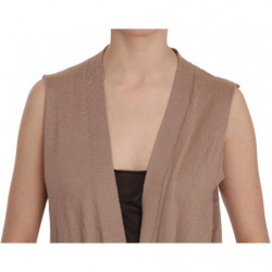 Gilet cardigan senza maniche in cotone marrone 100%. - IT42-M