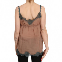 Camicetta canotta pizzo marrone cinturino spaghetti - IT42-M