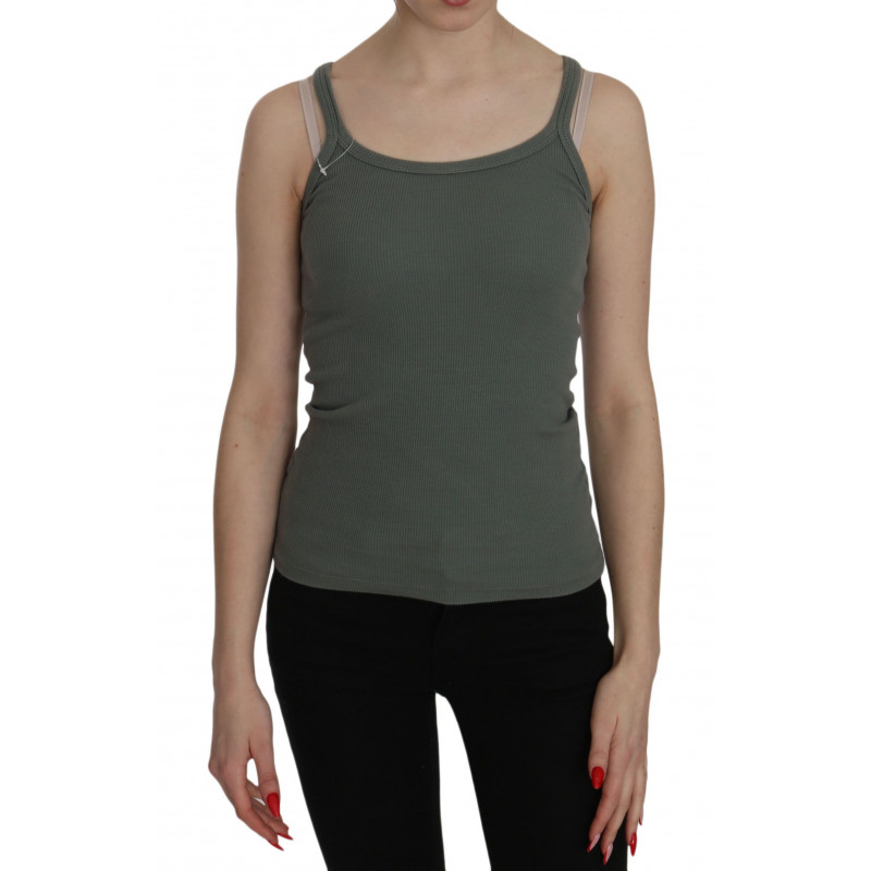Camicetta canotta casual slim fit con cinturino spaghetti verde - S