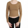 Camicetta corta slim maniche lunghe scollo tondo marrone - IT40-S